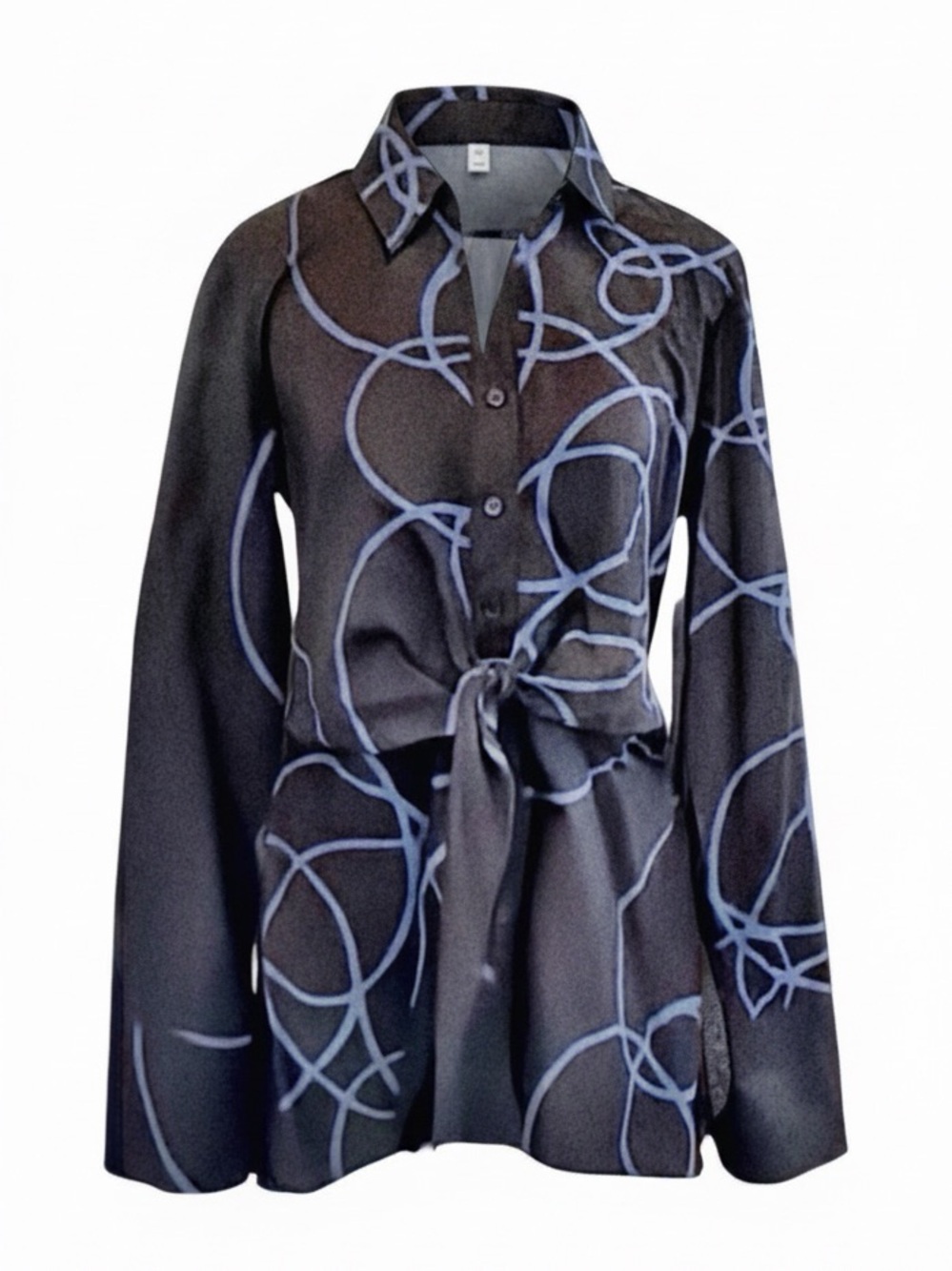 Couleur Abstract Print Tie-Front Blouse | Cotton Stretch | Made in USA | Size S